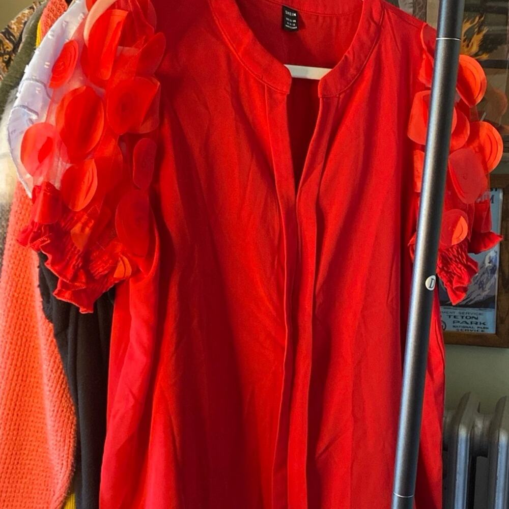 SHEIN blouse. Sheer sleeves with multi layer circles attached